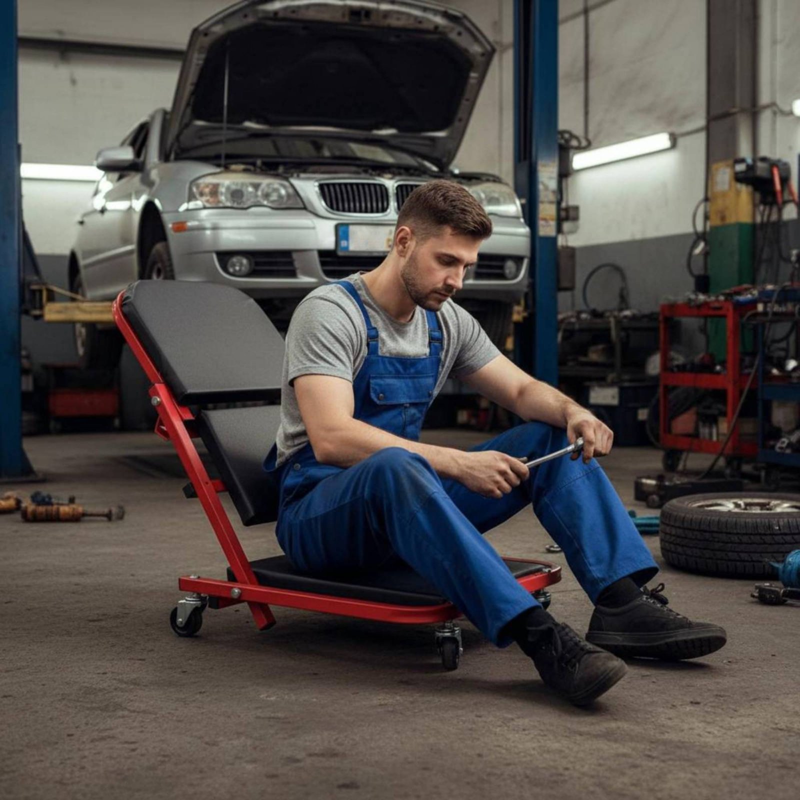 Składane siedzisko warsztatowe – Heavy Equipment Mechanic recenzja i cena